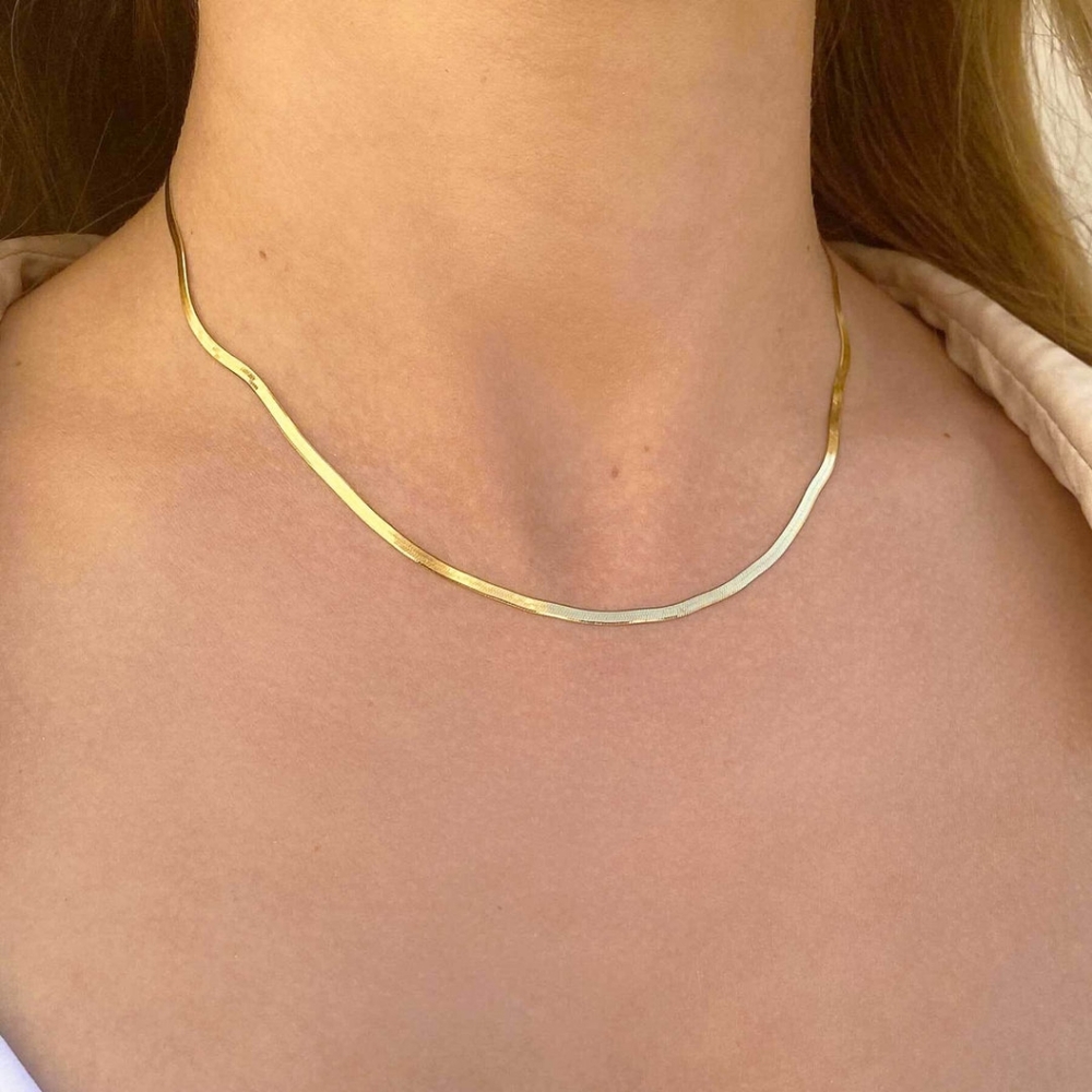 14K Gold Thin Herringbone Necklace